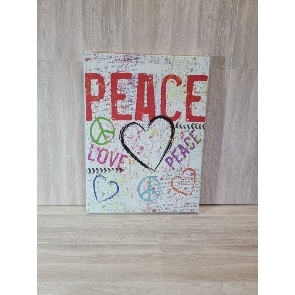 Peace Love Canvas Wall Art Colorful Graffiti Hearts Inspirational Decor 12x16